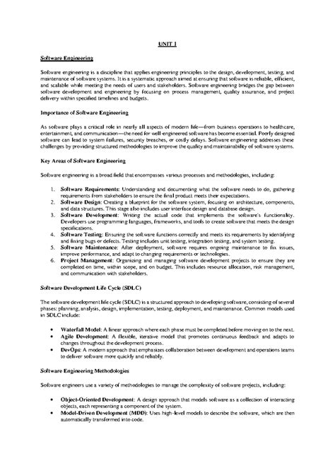 Software Engineering UNIT 1 - UNIT 1 Software Engineering Software ...