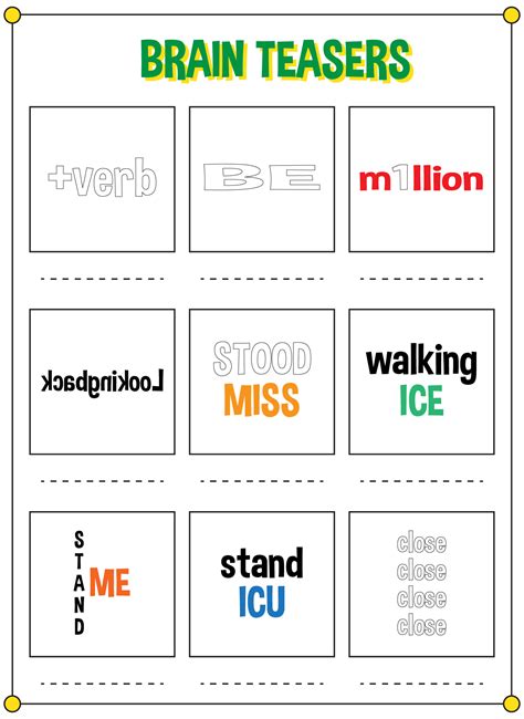 Brain Games Printable Worksheets