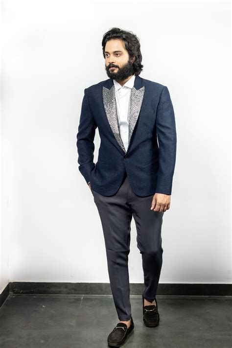 Hilo Design Mens Hand Embroidered Blue Shimmer Blazer – HILO DESIGN