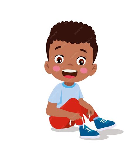 Mignon petit garçon attachant ses lacets | Vecteur Premium