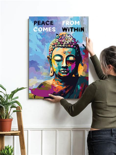 Art Street Stretched Canvas Painting Lord Buddha Peace Comes Pop Graff ...