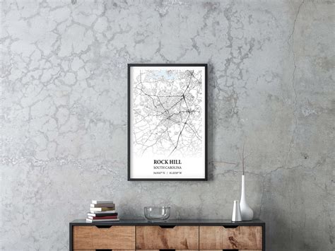 Rock Hill South Carolina City Map Poster Print Canvas , Rock Hill City ...