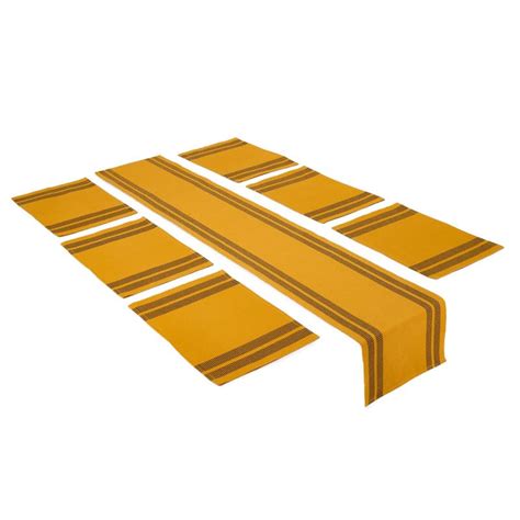 Encasa Homes Dining Set (6 Placemats in + 1 Table Runner) | Ladder Yel ...