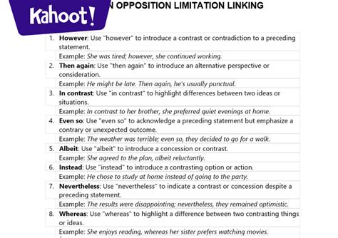 415 OPPOSITION / LIMITATION / CONTRADICTION LINKING WORDS / USING IN ...