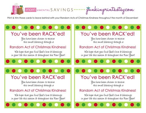 Random Acts Of Christmas Kindness Printable Cards