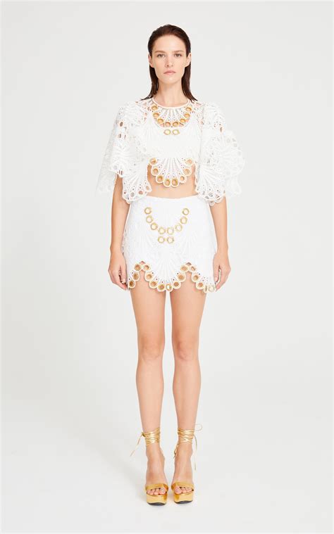 White Lace Mini Skirt With Gold Eyelet Details – RAISA VANESSA INT