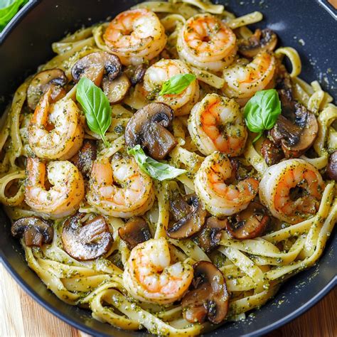 Pesto Shrimp Mushroom Pasta