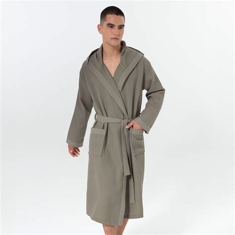 Men's Sage Green Hooded Turkish Cotton Waffle Robe | SEYANTE