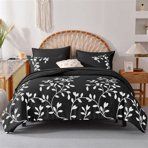 King Size Comforter Set - 7 Pieces White Floral Botanical Printed on ...
