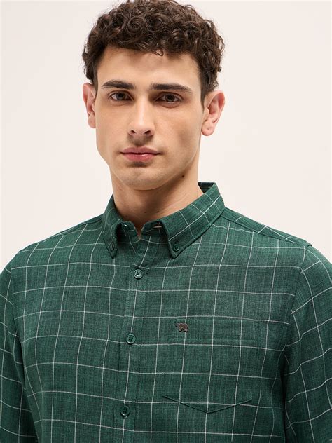 Shop Green Block Checks Slim Fit Casual Shirt Online. – bearhouseindia