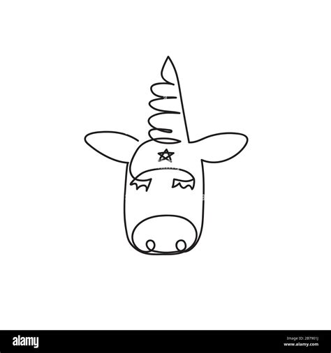 Head of unicorn, hand drawn with continuous line cute sketch of baby ...