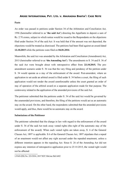 Ardee Infrastructure v Anuradha Bhatia - ARDEE INTERNATIONAL PVT. LTD ...