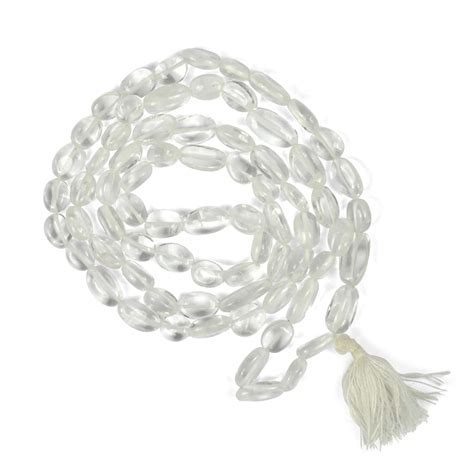 Reiki Crystal Products Natural Sphatik Clear Quartz Mala Oval Beads ...