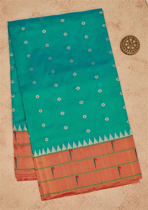 Buy Peacock Green Zariwork Pure Silk Saree - Koskii