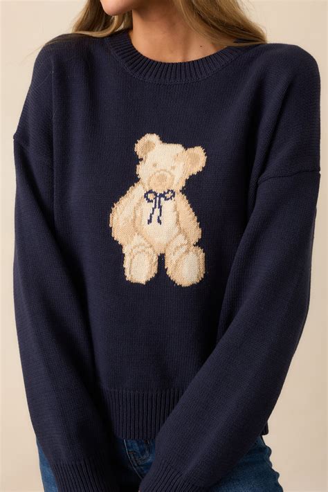 Navy Teddy Bear Sweater - All Sweaters | Red Dress