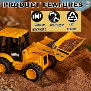 WISHKEY 2-in-1 Friction Powered Bulldozer Truck JCB Excavator Toy Go ...