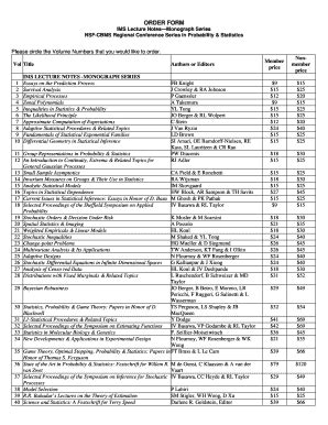 Fillable Online ORDER FORM IMS Lecture NotesMonograph Series NSF-CBMS ...