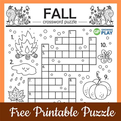 Fall Crossword Puzzle - Free Printable - Growing Play