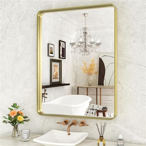 Amazon.com: WEER Gold Bathroom Mirror, 24X32 Inch Brushed Gold Metal ...