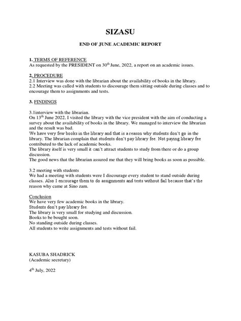 Image result for Academic Repport Example