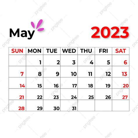 2023 Monthly Calendar Vector PNG Images, Monthly Calendar May 2023, May ...
