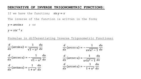 SOLUTION: Module 11 derivative of inverse trigonometric functions 1 ...