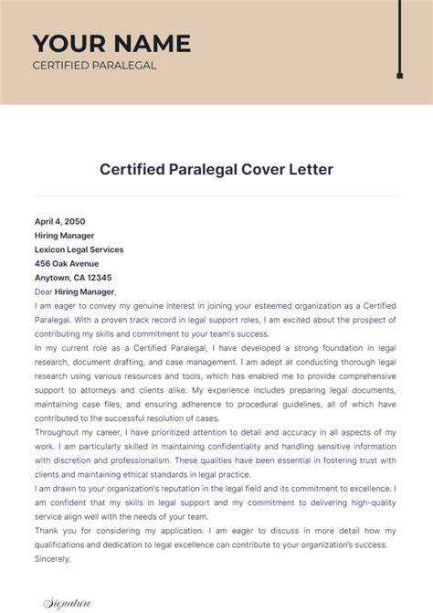 Free Certified Paralegal Cover Letter Template to Edit Online