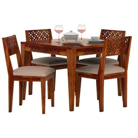 Solid Sheesham Wood 4 Seater Dining Table Set in Honey Finish – Buy ...