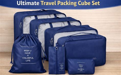 Packing Cubes for Travel 7 Piece Set with Shoe Bag, Drawstring Bag and ...