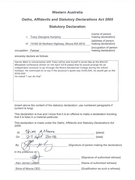 Image result for Statutory Declaration Form SA Example