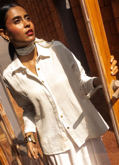 Buy No Nasties Coconut Milk Side Slit White Cotton Summer Shirt For ...