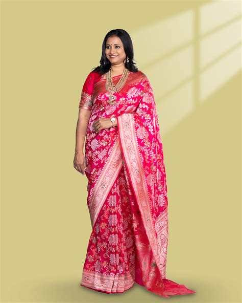 Pure banarasi uppada silk saree rani pink with allover thread & zari w ...