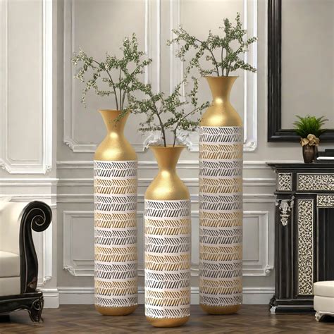 Mercer41 Retro Gold&blue Flower Vases Home Decor, Tall Vases for Floor ...