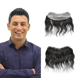 BLUSHIA (Black) Men Forehead Hairline Toupee 100% Human Hair Skin PU ...
