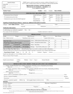 Fillable Online brewsterschools NYSED requires an annual physical exam ...