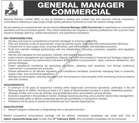 National Refinery Limited NRL Jobs General Manager GM Commercial