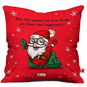 Buy Indigifts Micro Satin Cheerful Santa Print Xmas 1 Cushion Cover ...