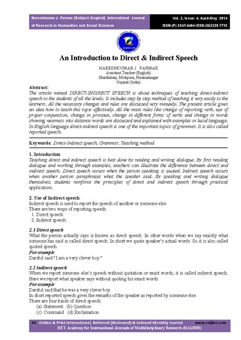 Teaching Direct and Indirect Speech: Methods and Rules (ENG 101) - Studocu
