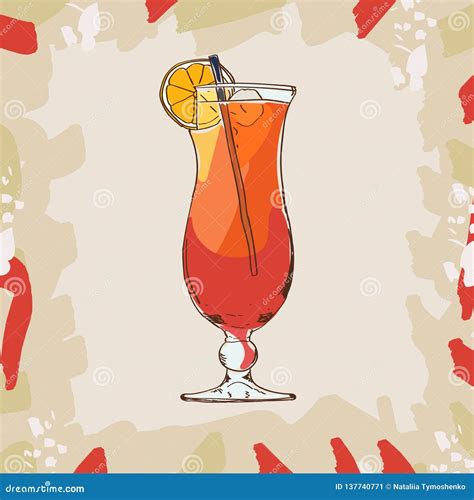 Hurricane Cocktail Illustration. Alcoholic Bar Drink Hand Drawn Vector ...
