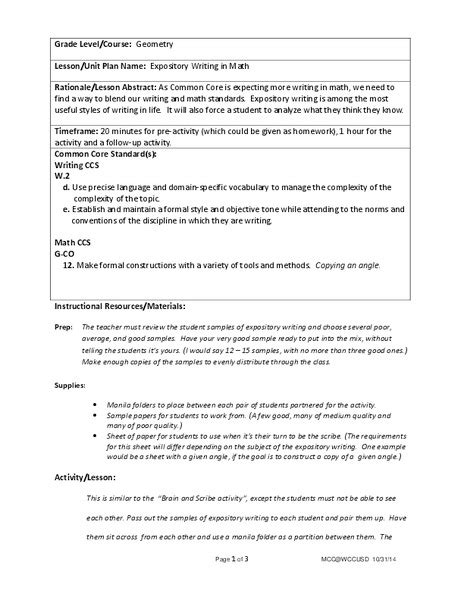 Image result for Expository Writing Lesson Plan