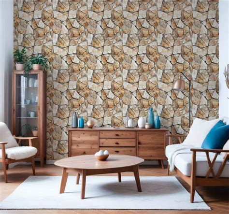 Rustic pattern stone effect wallpaper