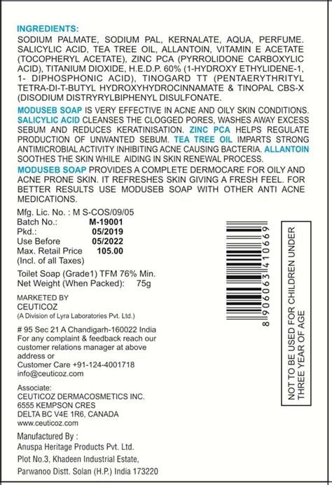 Buy CEUTICOZ MODUSEB SOAP - 75 GM Online & Get Upto 60% OFF at PharmEasy