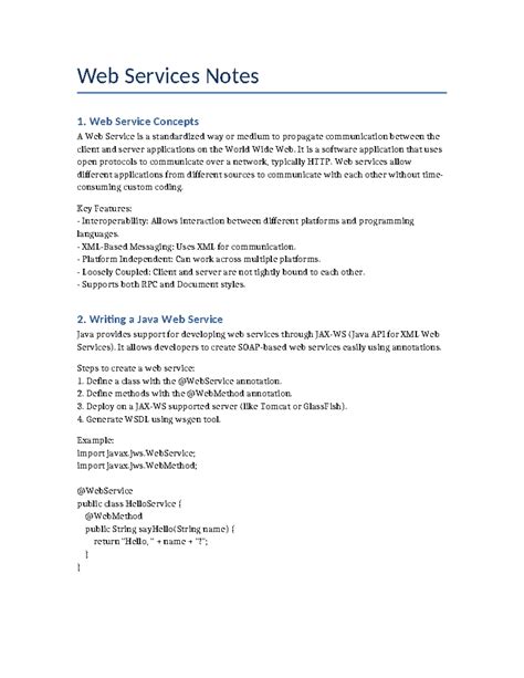 Web Services Concepts and Java Implementation Notes - Studocu