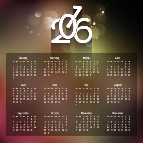 Bokeh 2016 calendar | Free Vector