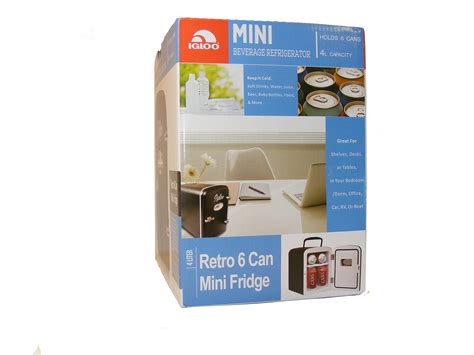 Igloo Mini Beverage Refrigerator - Retro 6 Can Mini Fridge Black - 4 ...