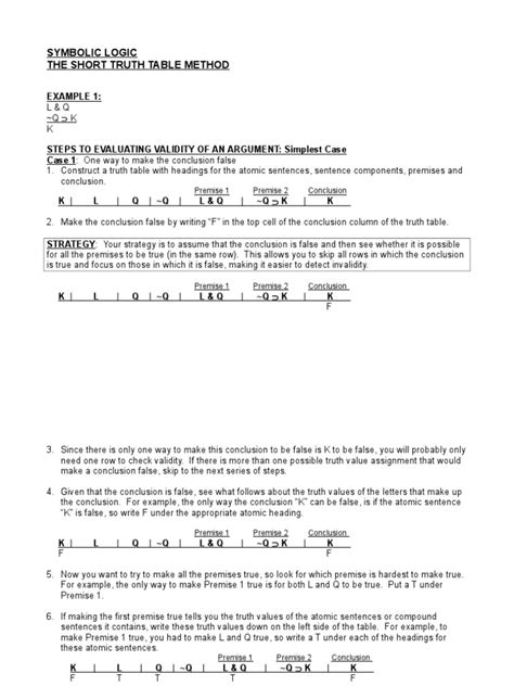 Image result for Short Truth Table Method