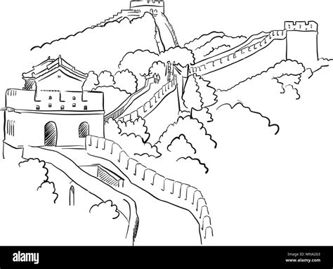 China Great Wall Vector Sketch, Famous Destination Landmark, Hand drawn ...