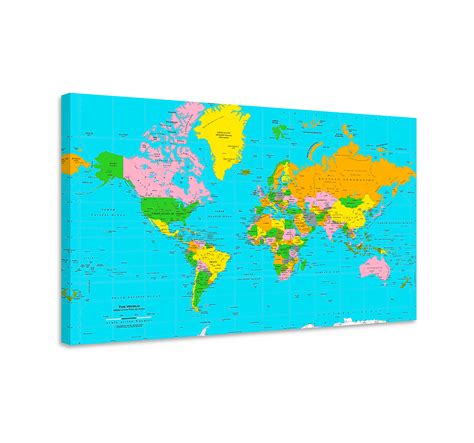 Coloured Atlas world map art canvas - TenStickers