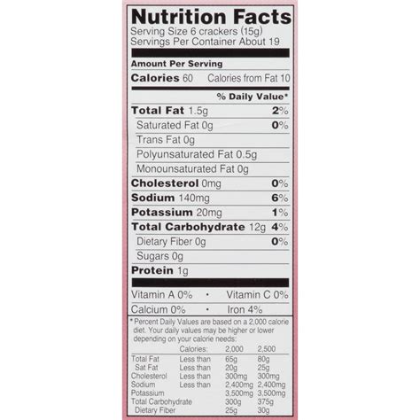 Nabisco Saltine Crackers Nutrition Label at Anna Weathers blog