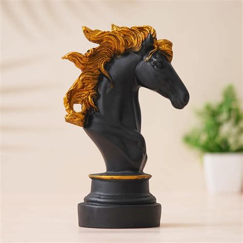 Buy eCraftIndia Resin Black Golden Horse Head Statue Animal Figurine ...